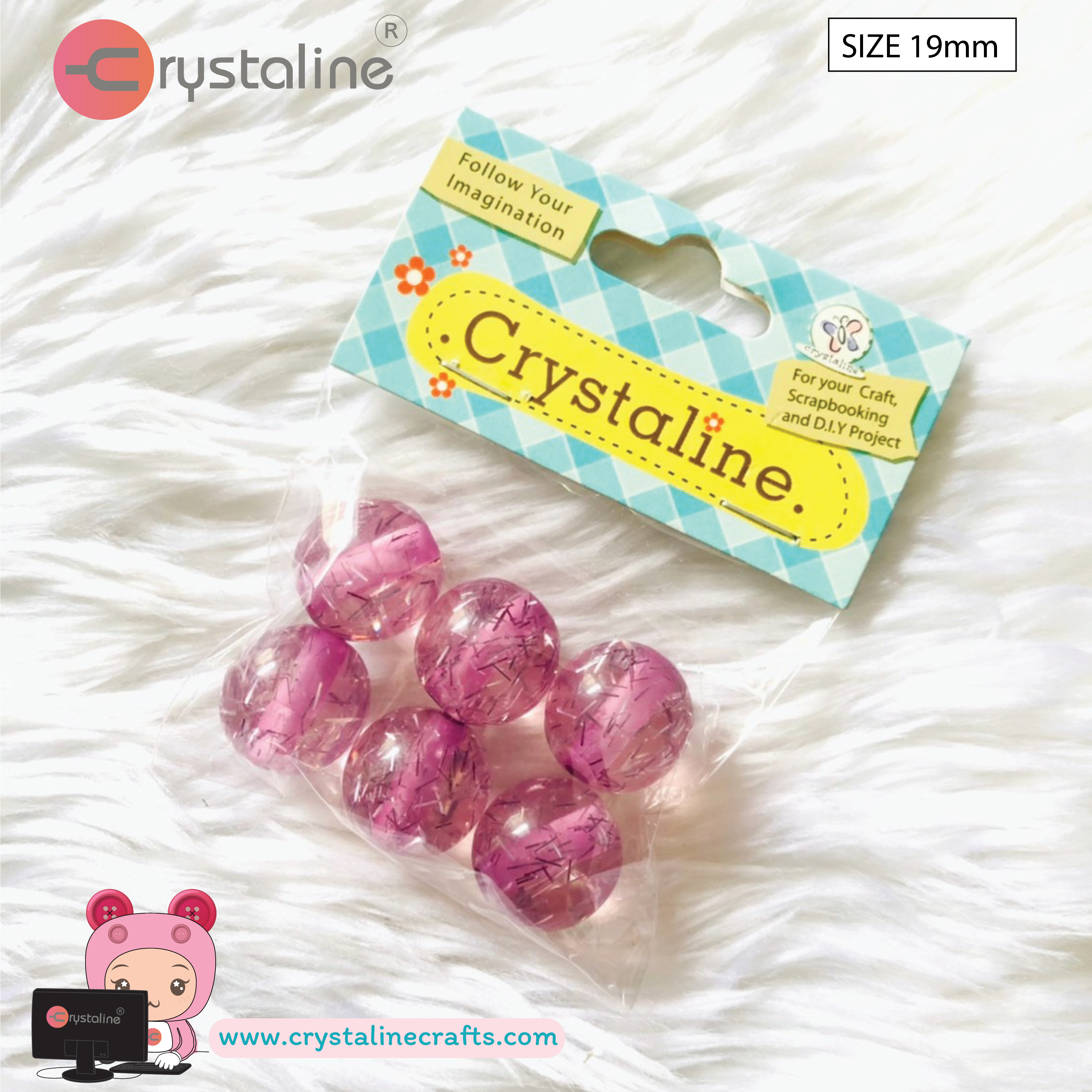 Pearl bead - Pink col. (size 19 mm,6pcs/pack)