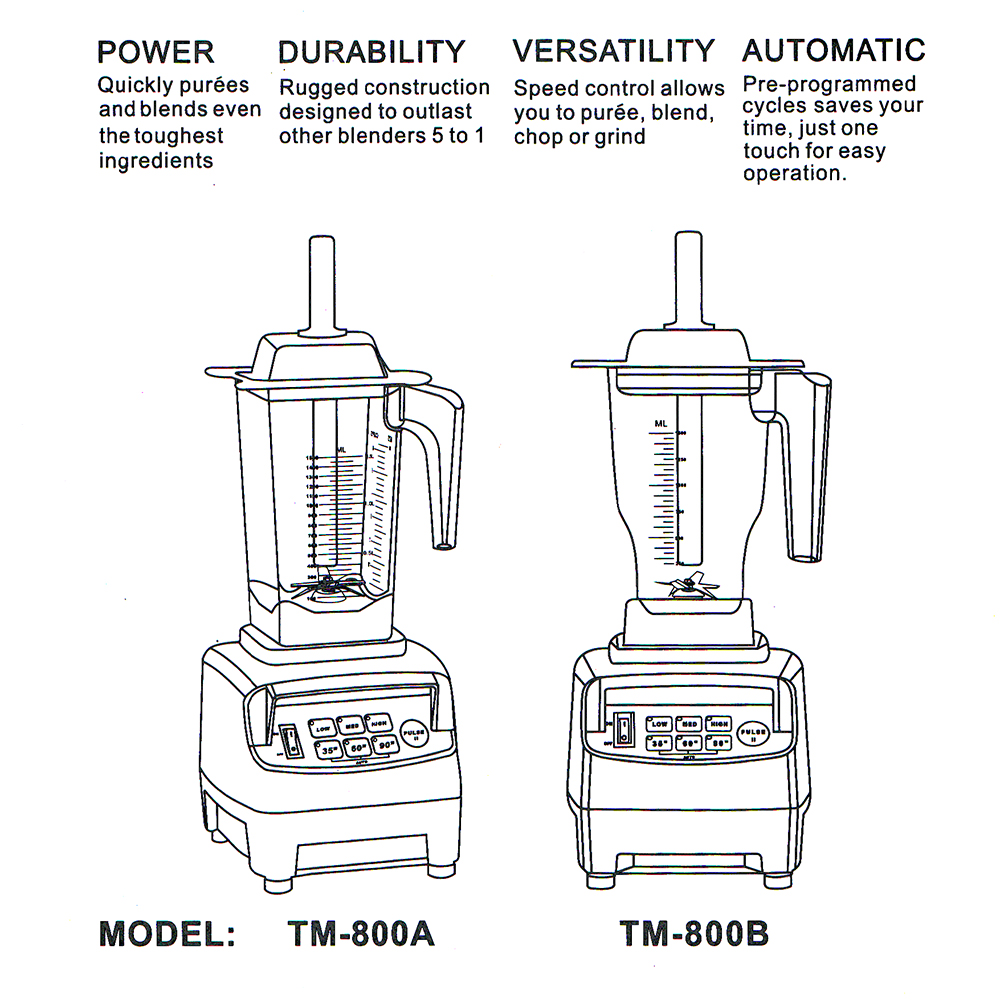เครื่องปั่น JTC เครื่องปั่นสมูทตี้ 1200W มอเตอร์ 3 แรงม้า (TM 800A)