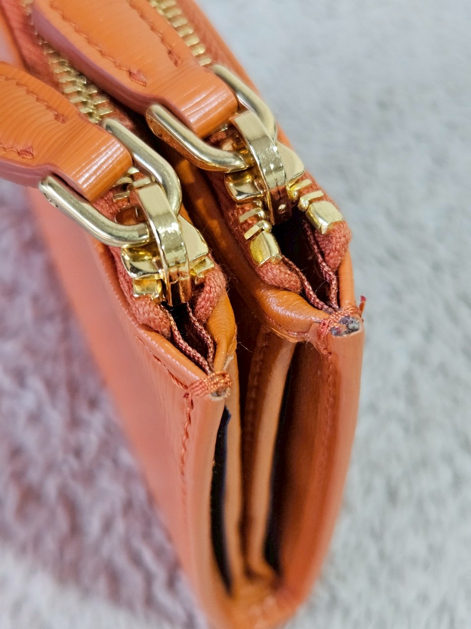 Prada Bifold Double Zip Orange Wallet