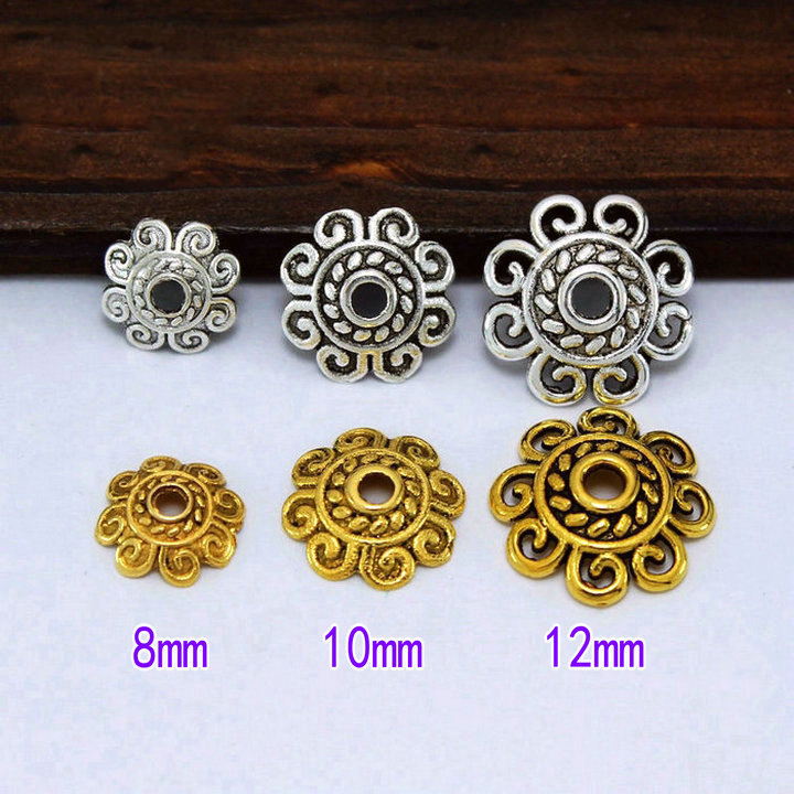 ขายส่ง ตัวครอบ ฝาครอบทิเบต ขนาด 8, 10, 12มม. สีเงิน, สีทอง บรรจุ 100ชิ้น