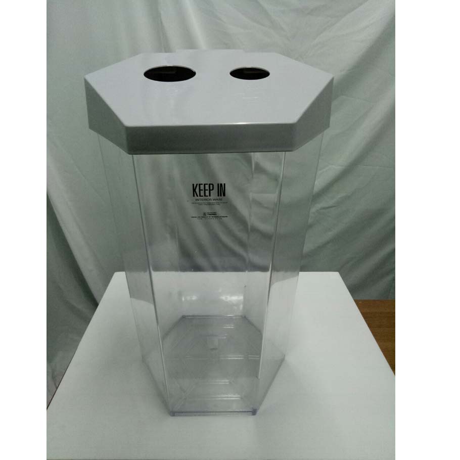 ถังขยะหกเหลี่ยม ใส 56 ลิตรฝา 2 ช่องทิ้ง