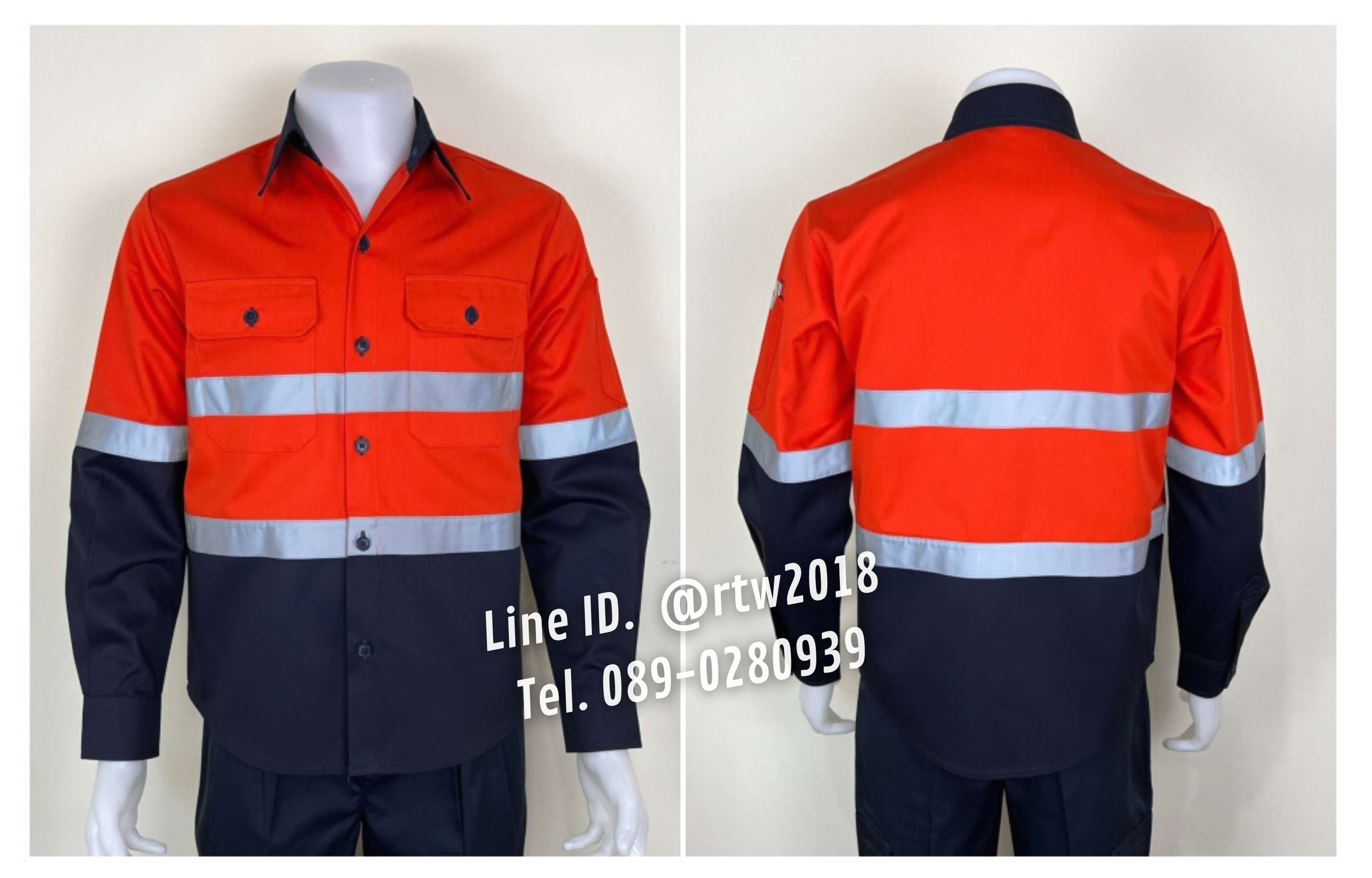รหัส AB19.1 : เสื้อช่างแขนยาวผ้าคอมทวิว(กรมท่า/ส้ม) (ติดสะท้อนแสง) (รุ่น ลอนดอน)