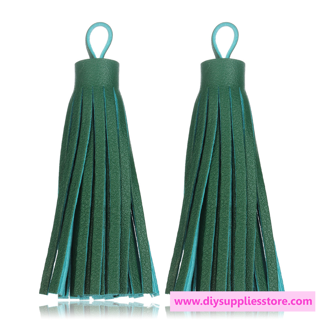 ขายส่ง พู่หนัง ยาว 8ซม. สีเขียว Green (เป็นคู่/2ชิ้น)