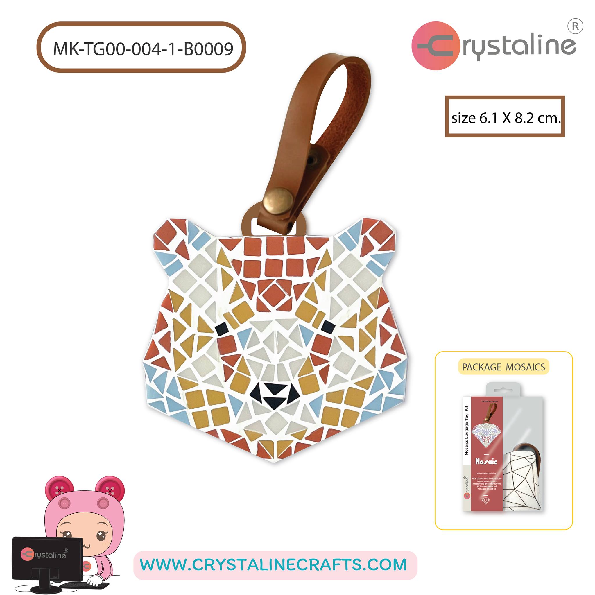 Mosaic luggage tag - Bear (size 6.1x8.2 cm,1pc/pack)