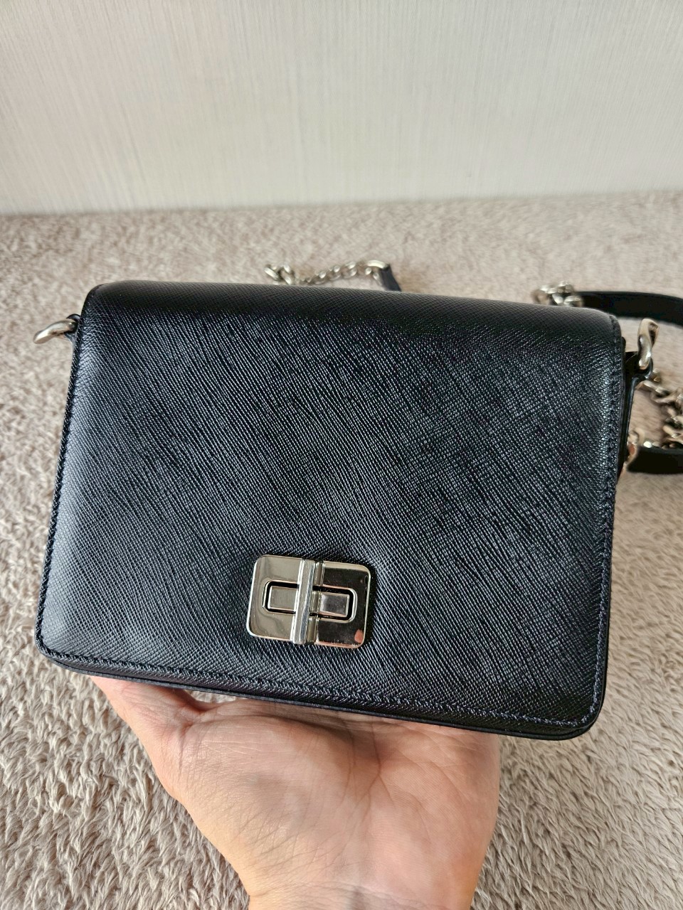 Prada 1BH014 Black Saffiano Leather Chain Shoulder Bag