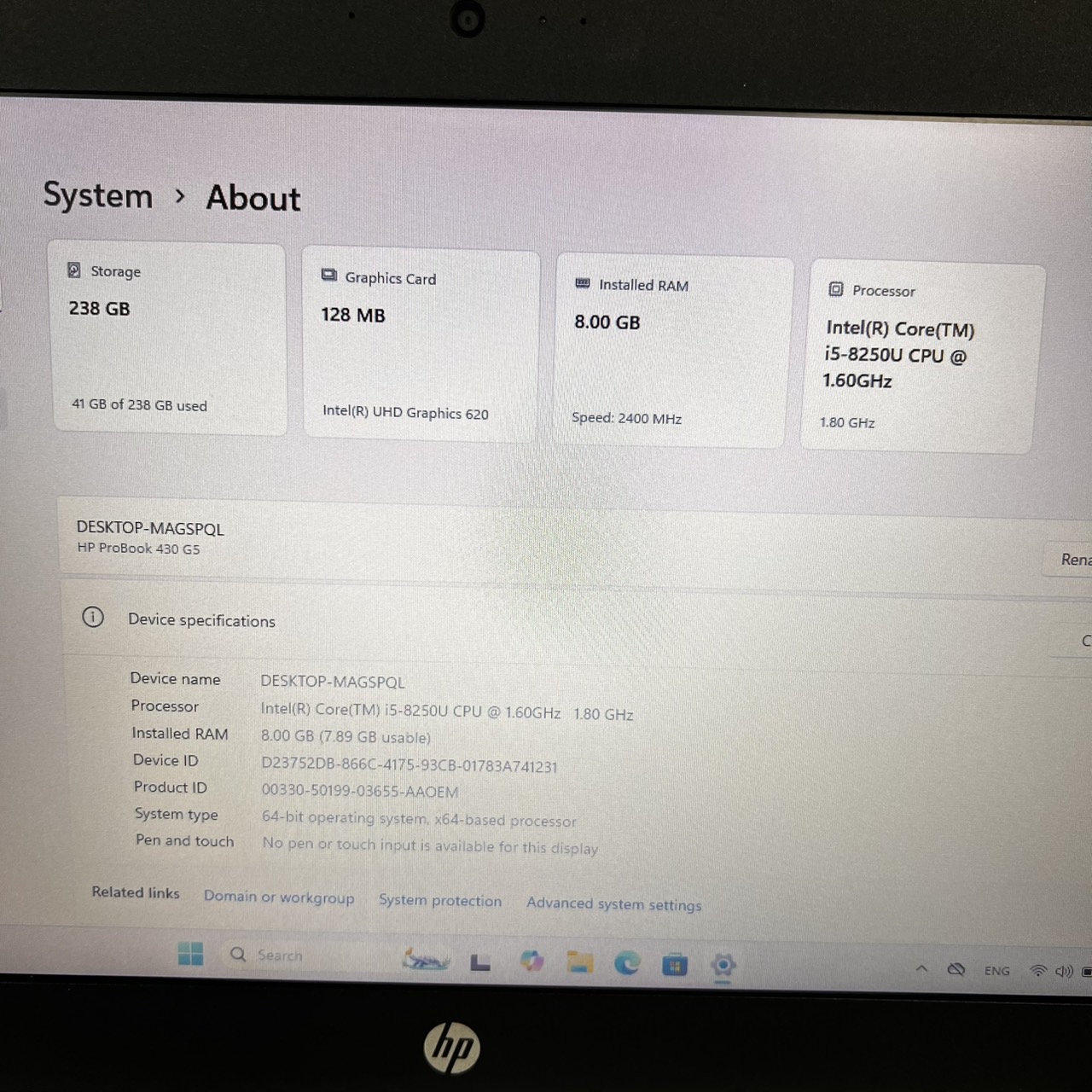 (Used) LAPTOP HP ProBook 430 G5 i5-(8th Gen) / RAM 8 GB / SSD 256GB / หน้าจอ 13.3"