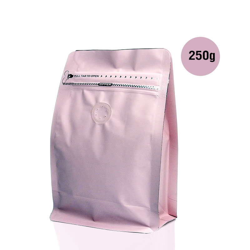 Cube Series coffee bag 250g with valve, zip lock, can stand, expandable beside (50PCS Per Pack)