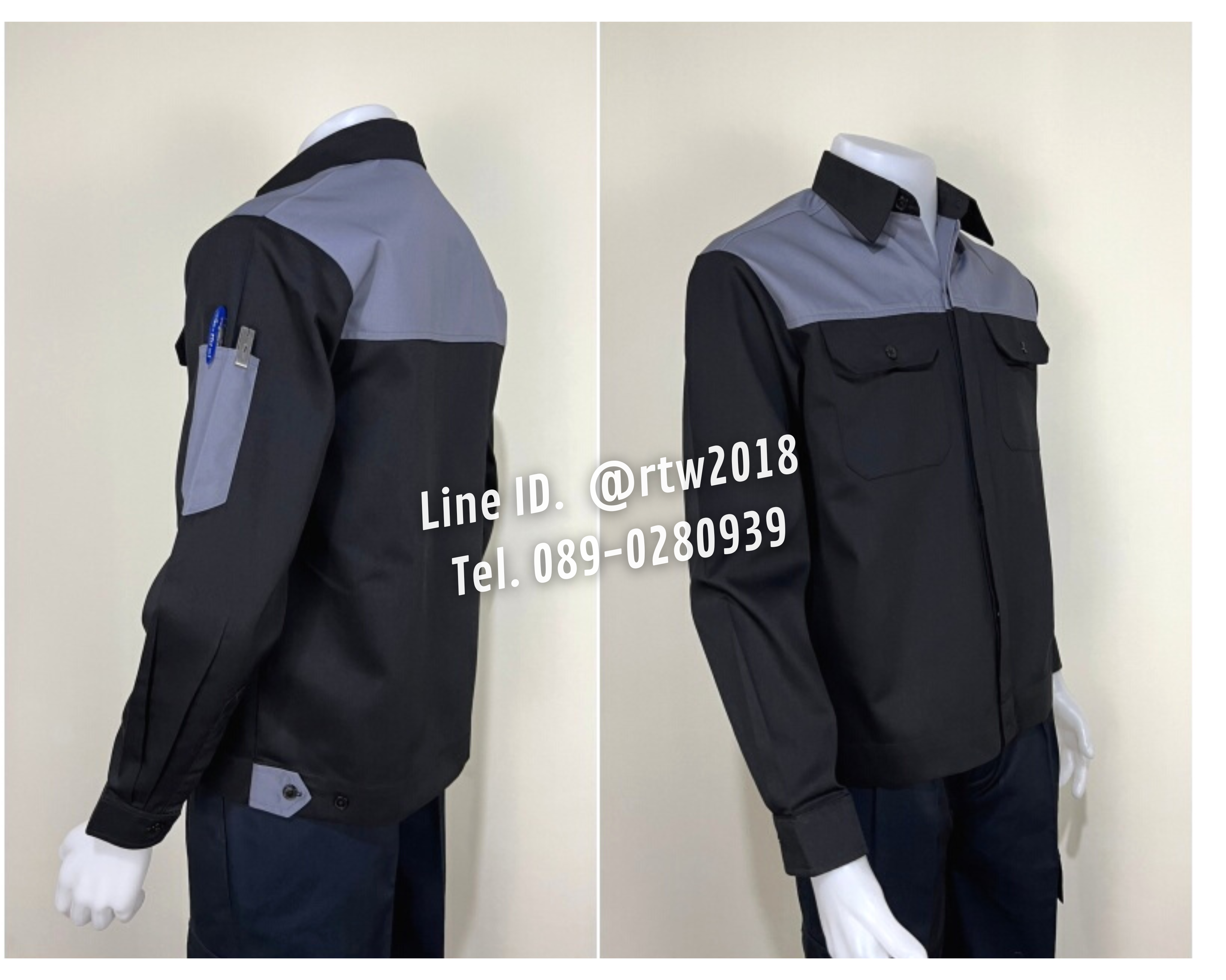 รหัส AB4.9 : เสื้อช่างแขนยาวผ้าคอมทวิวดำอกเทา (ซ่อนสาบ)