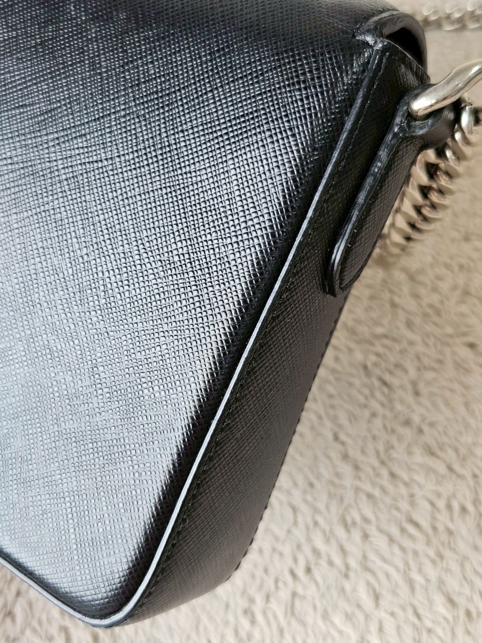 Prada 1BH014 Black Saffiano Leather Chain Shoulder Bag