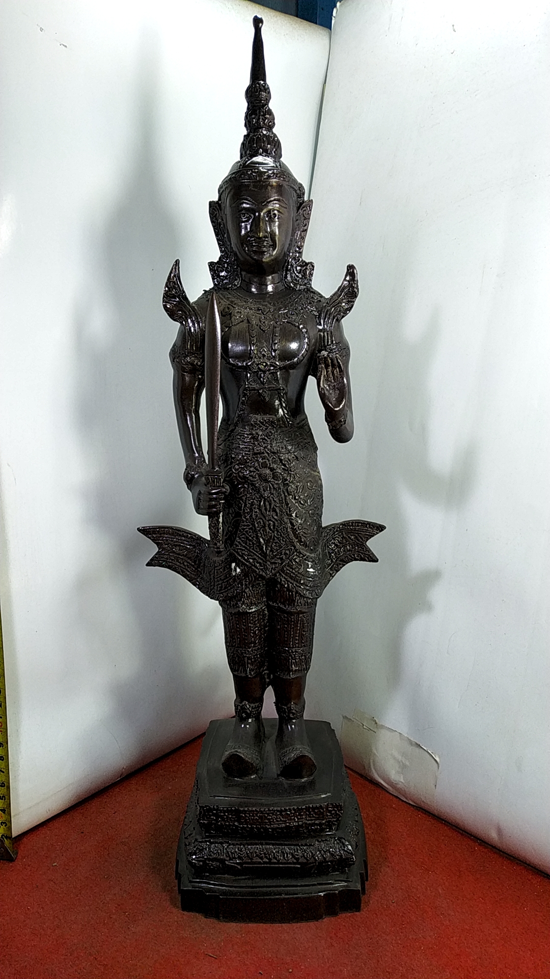 พระสยามเทวาธิราช สูง 22 นิ้ว เนื้อโลหะสำริดรมดำ