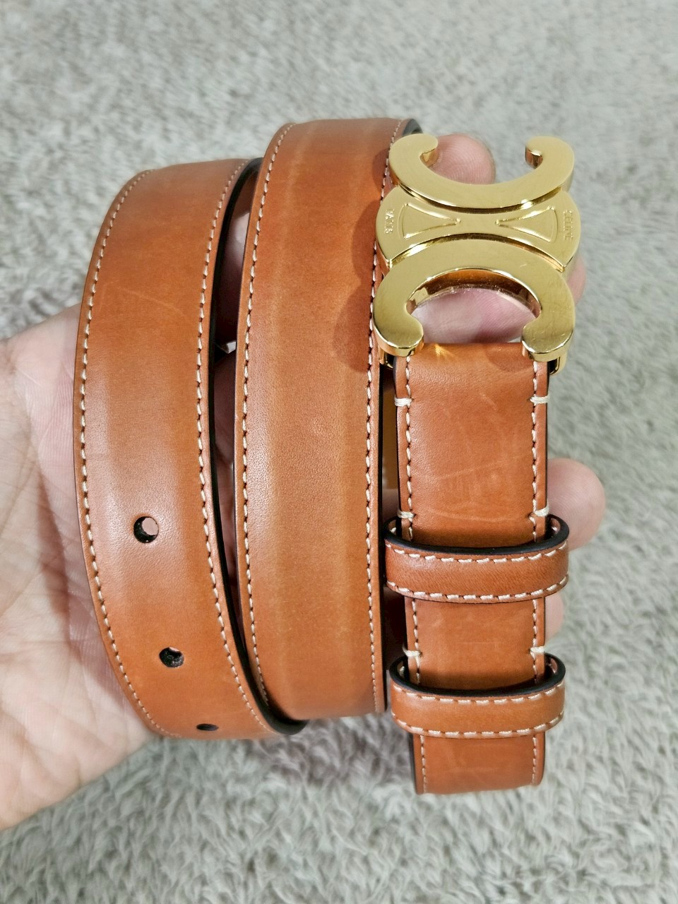 Celine Medium 25MM Triomphe Belt สีน้ำตาล