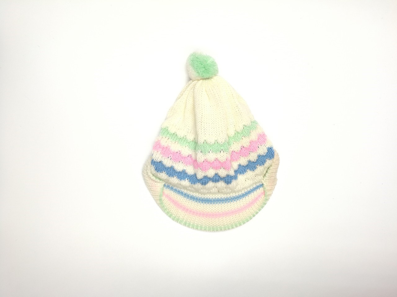 ขายส่ง หมวกไหมพรมเด็กแรกเกิด รุ่นน้อยหน่าปีก-พื้นขาวรุ้ง (ราคาต่อโหล) nongnini1988