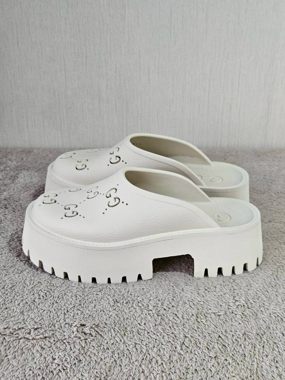 Gucci Platform Perforated G Sandal White