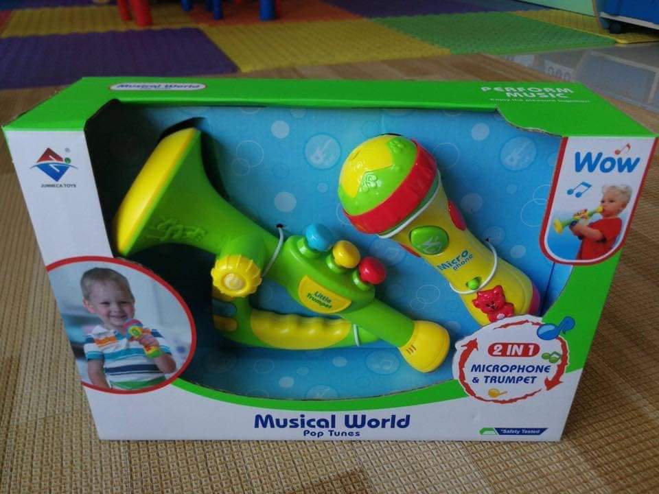 ✅ใส่ถ่าน + มีเสียง Musical world (2in1 microphone + trumpet)