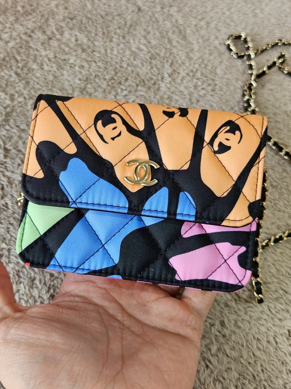 Chanel Multicolor Printed Fabric Mini Clutch With Chain holo32