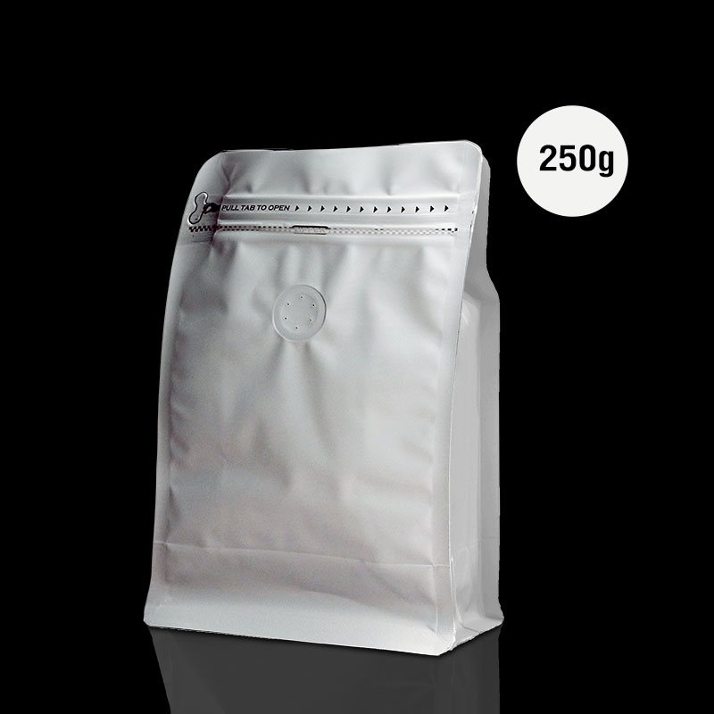 Cube Series coffee bag 250g with valve, zip lock, can stand, expandable beside (50PCS Per Pack)