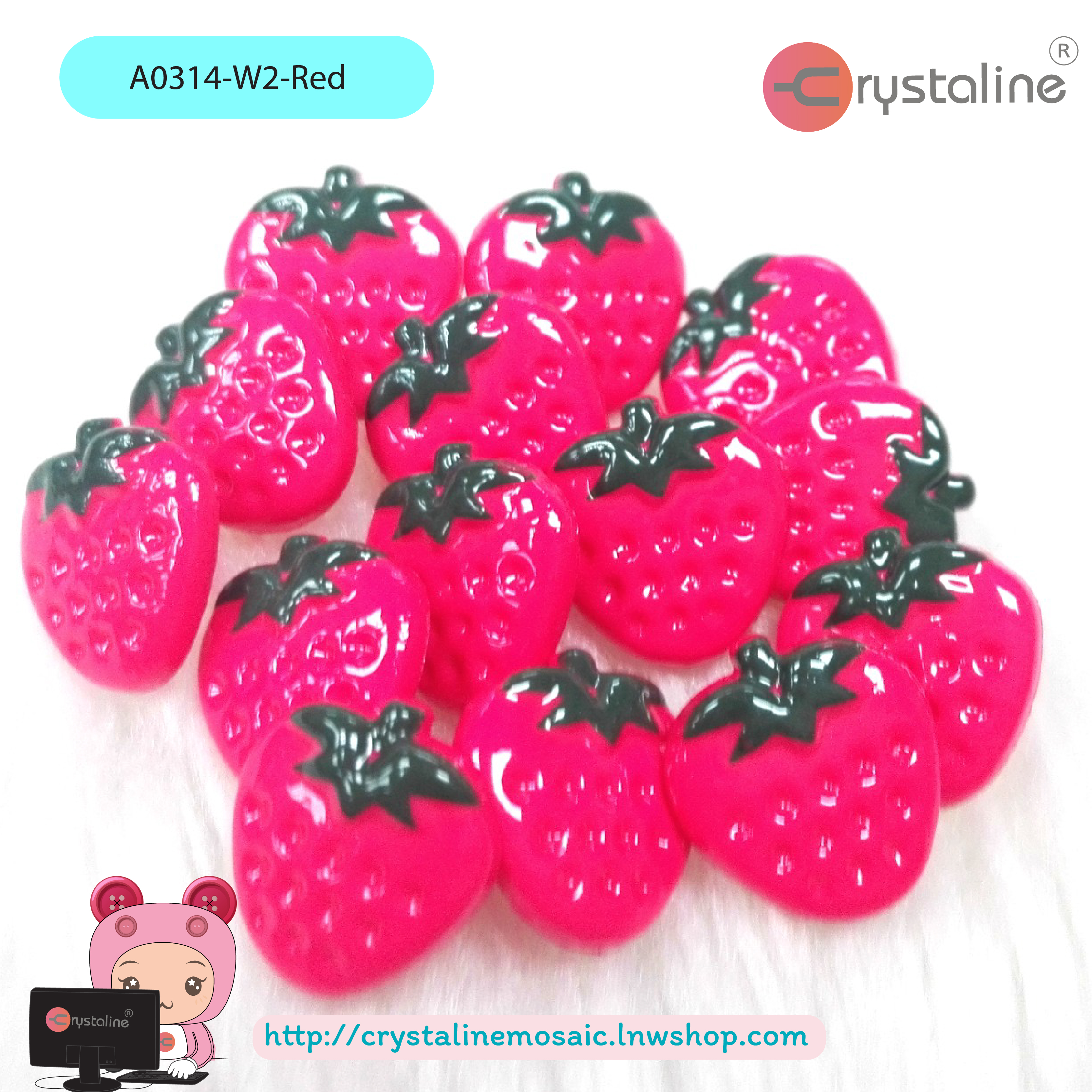 Strawberry button - Pink col. (size 19L,1pc/pack)