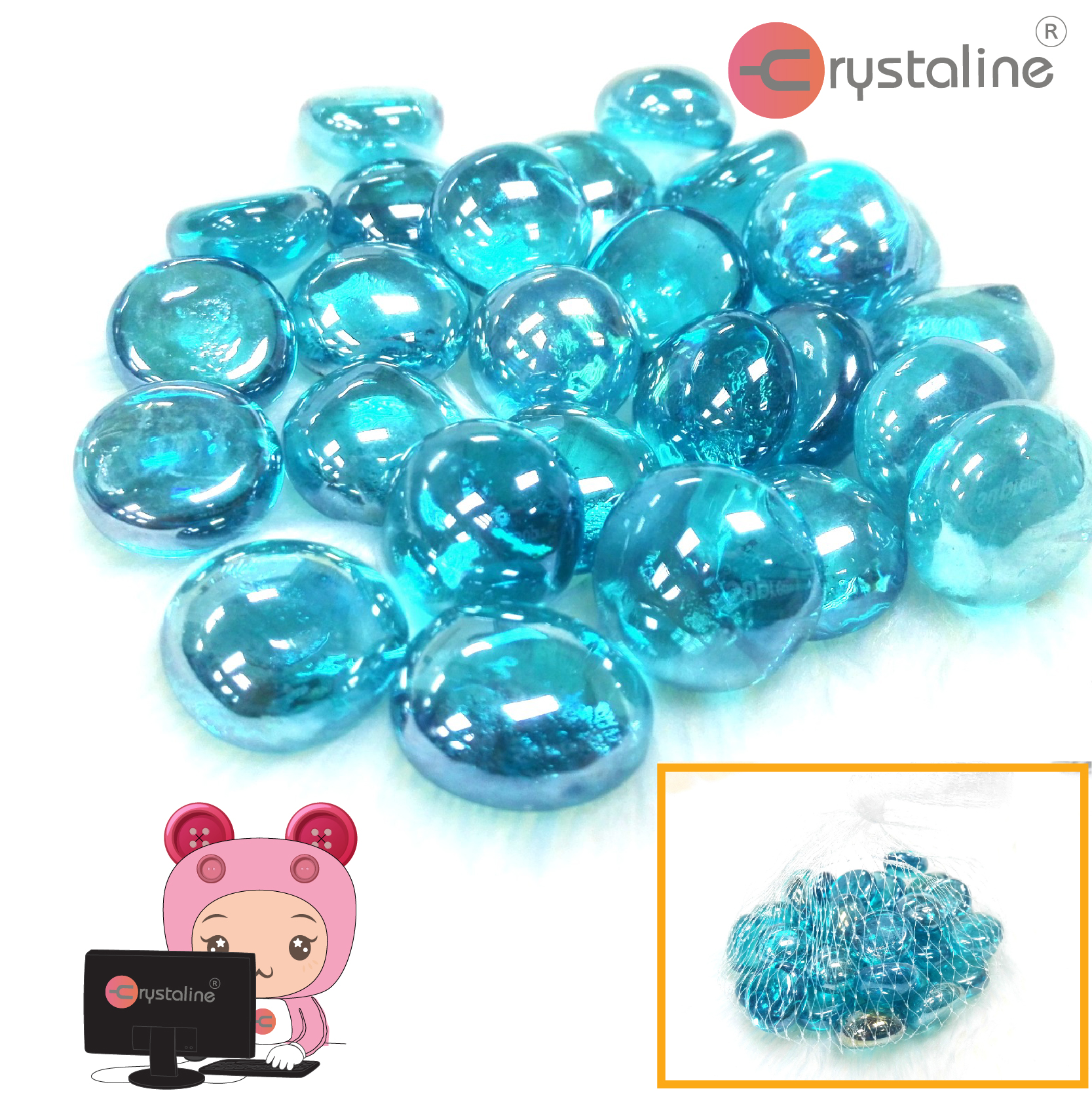 Round glass nugget - blue sky col. (35pcs/pack)