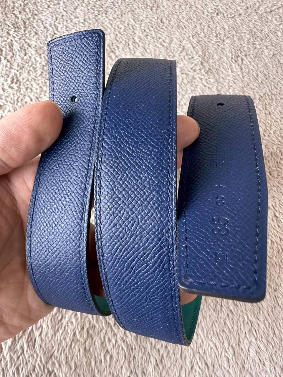 Hermes Belt สายสีเขียว/น้ำเงิน หัวกลมทอง