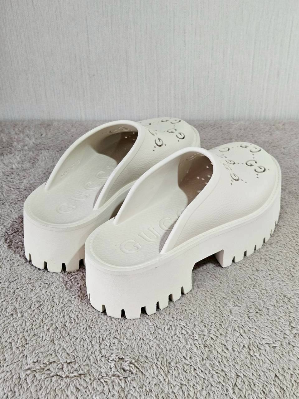 Gucci Platform Perforated G Sandal White