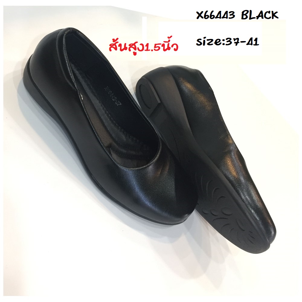 รองเท้าคัทชู รองเท้าใส่ทำงาน รองเท้านักเรียน ทรงหัวตัด ส้นสูง1.5นิ้ว วัสดุหนังพียู ใส่สบาย พื้นนิ่ม น้ำหนักเบา X66443