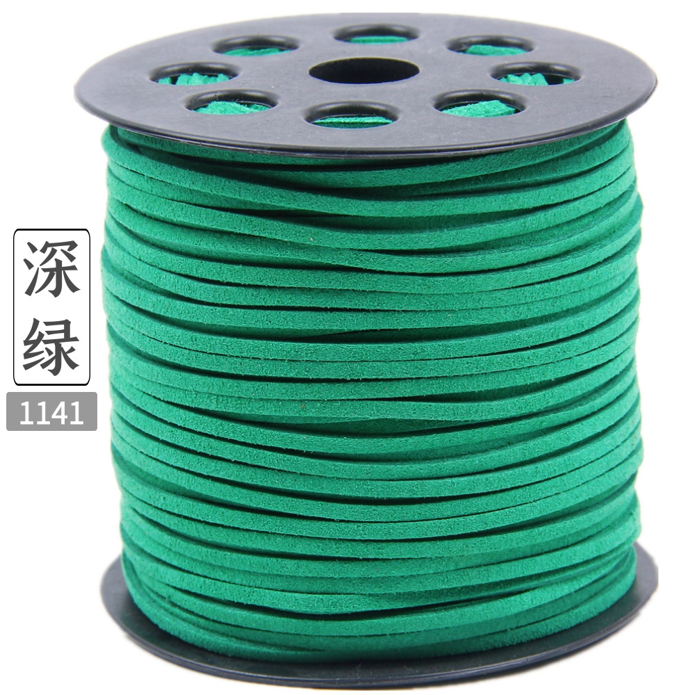 *สีมาใหม่* ขายส่ง เชือกหนัง เชือกแบน เชือกหนังชามัวร์ เกาหลี สีเขียว #1141(1ม้วน/100หลา)
