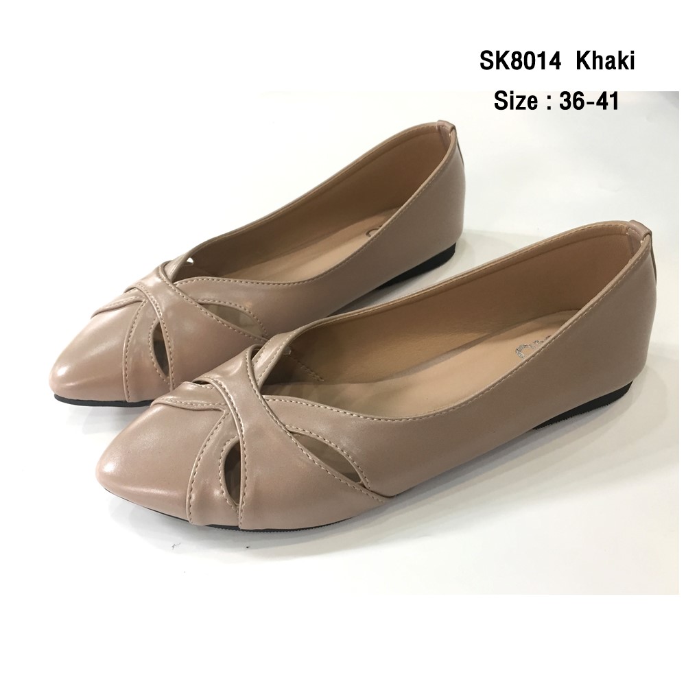 รองเท้าส้นแบนแฟชั่น รองเท้าหุ้มส้นเปิดหน้า ส้นสูง1cm หนังนิ่ม ใส่สบาย SK8014