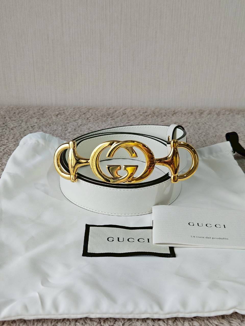 Gucci Horsebit Interlocking Belt White