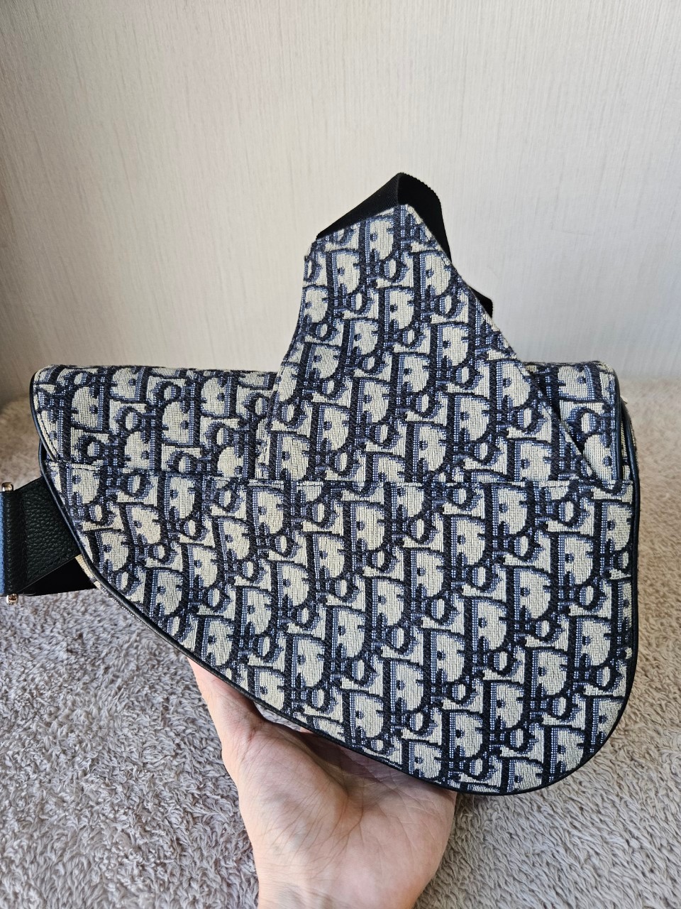 Dior Saddle Beige and Black Oblique Jacquard
