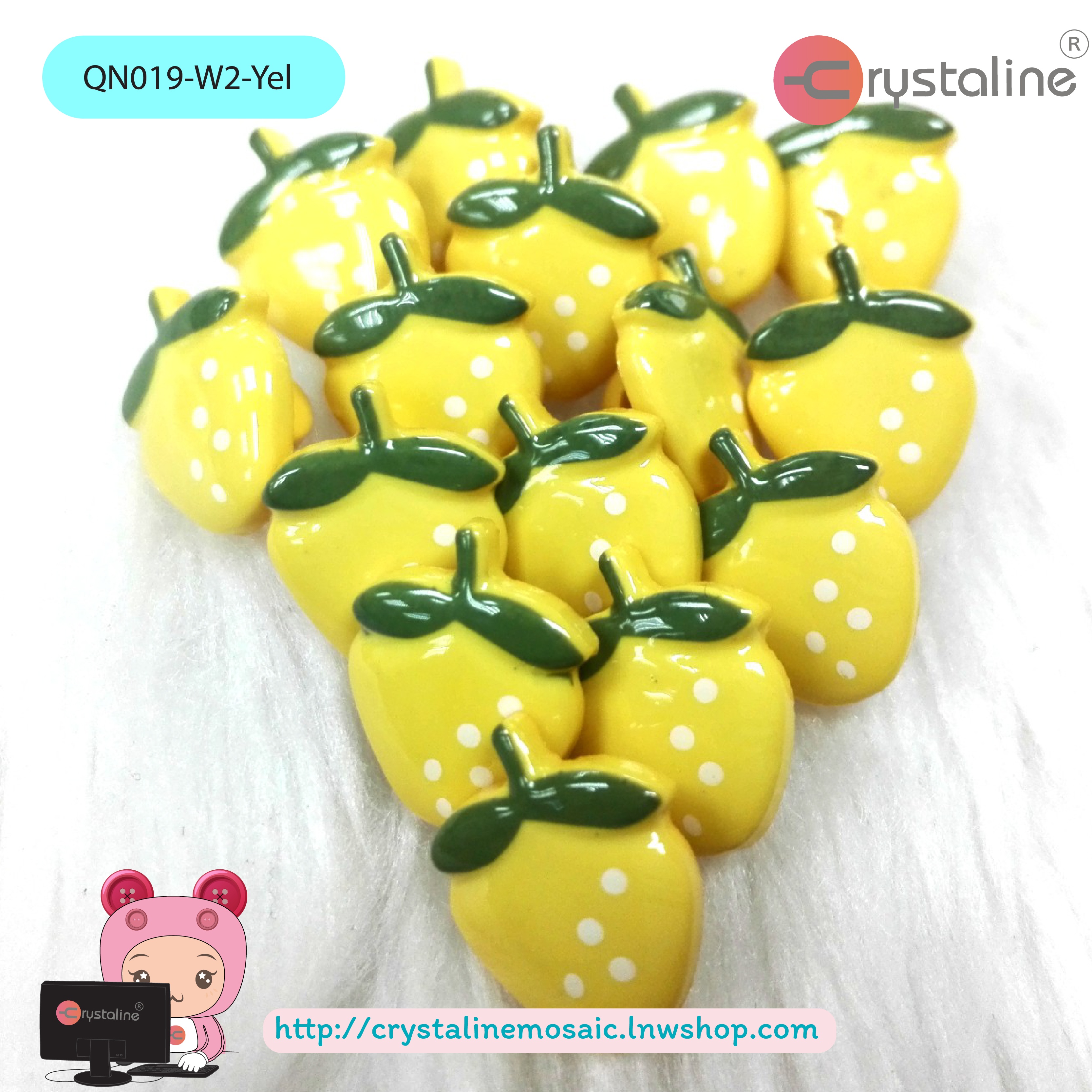 Strawberry button - Yellow col. (size 18L,1pc/pack)