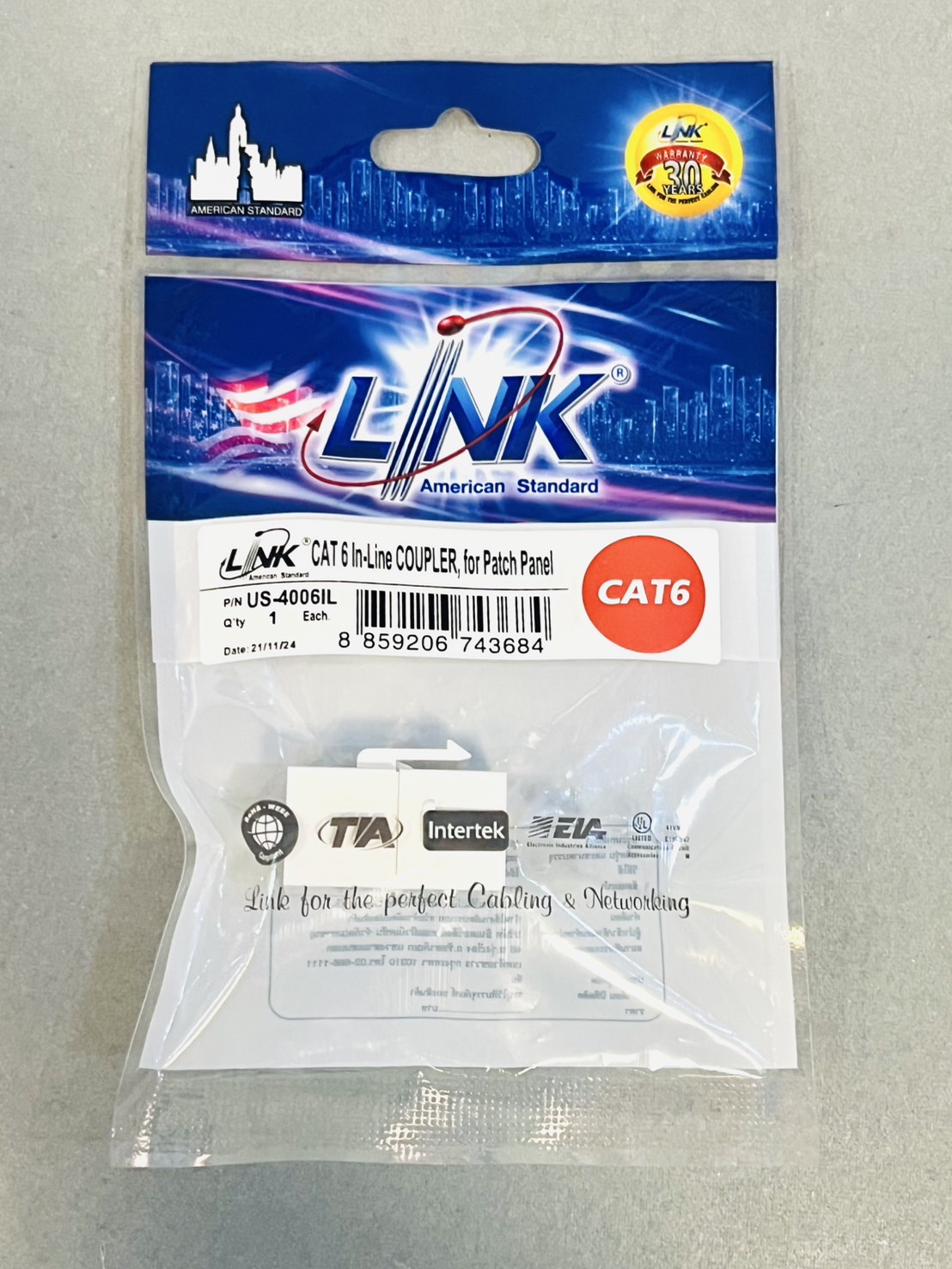ตัวต่อสายแลนกลางทาง US-4006 CAT6 Link