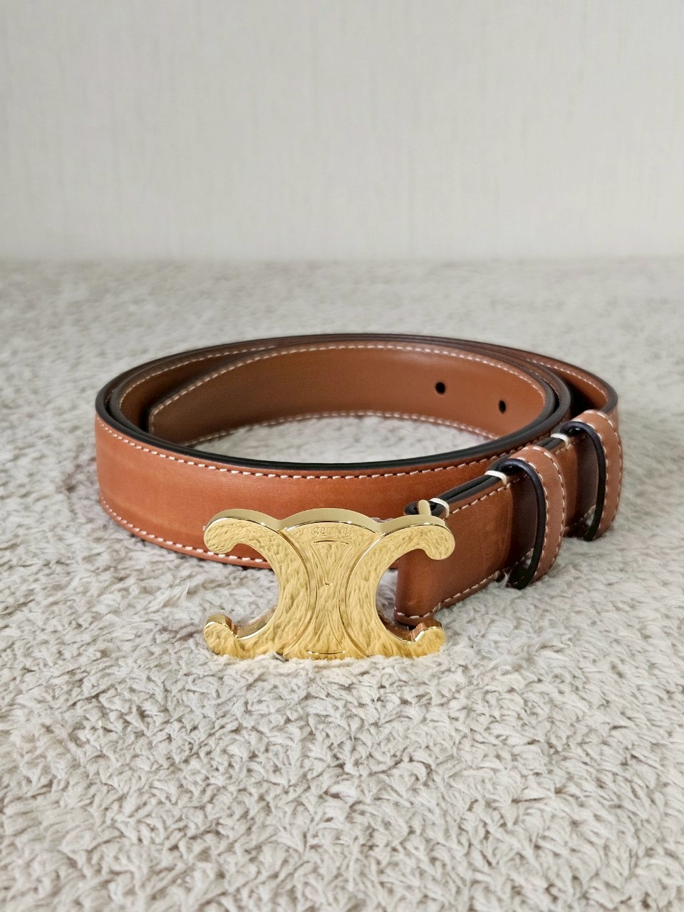 Celine Medium 25MM Triomphe Belt สีน้ำตาล