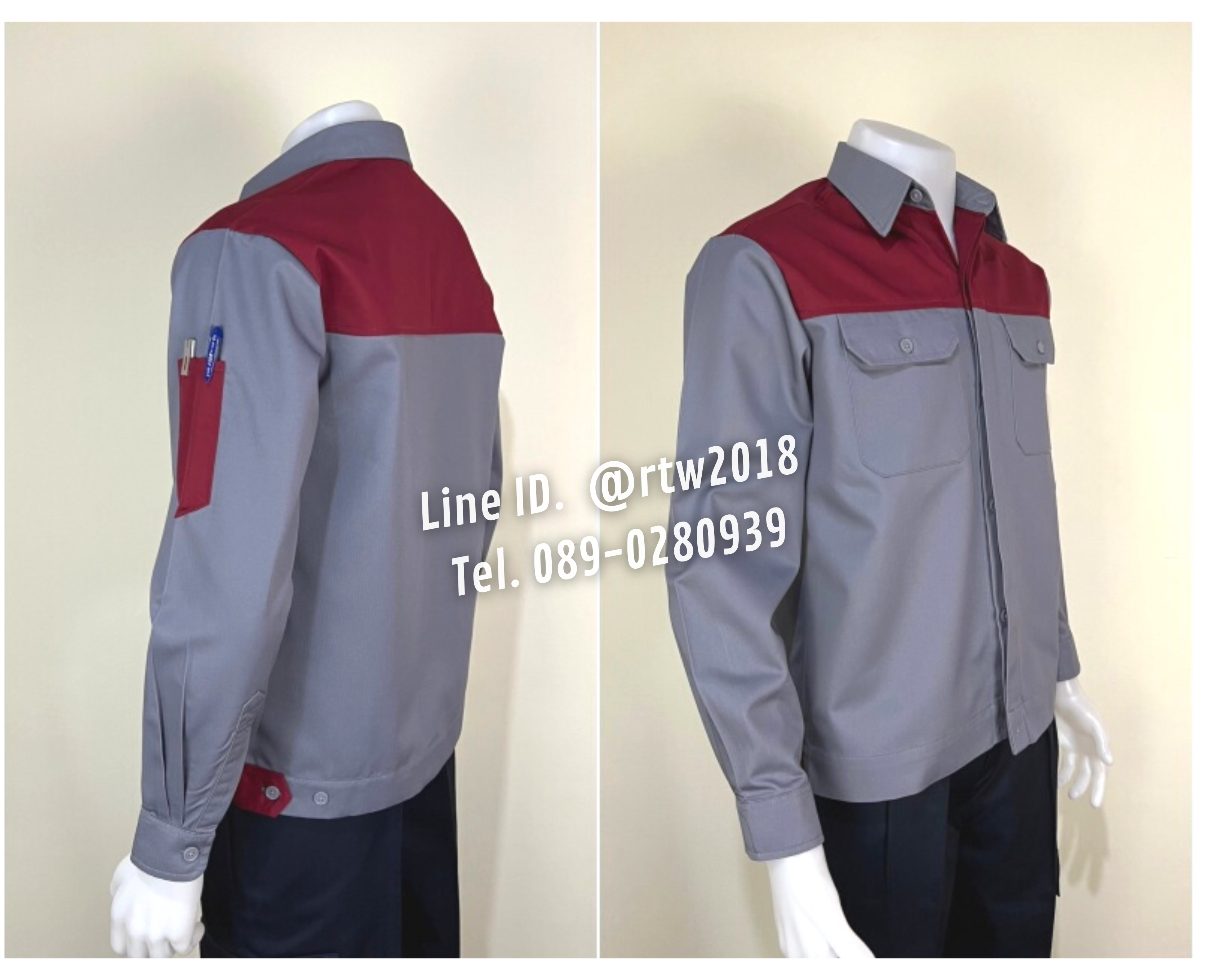 รหัส AB2.9 : เสื้อช่างแขนยาวผ้าคอมทวิวเทาอกเหลือดหมู (ซ่อนสาบ)