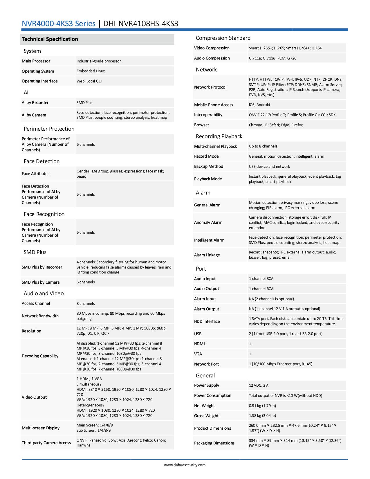 DAHUA เครื่องบันทึก 8 ช่อง รุ่น NVR4108HS-4KS3