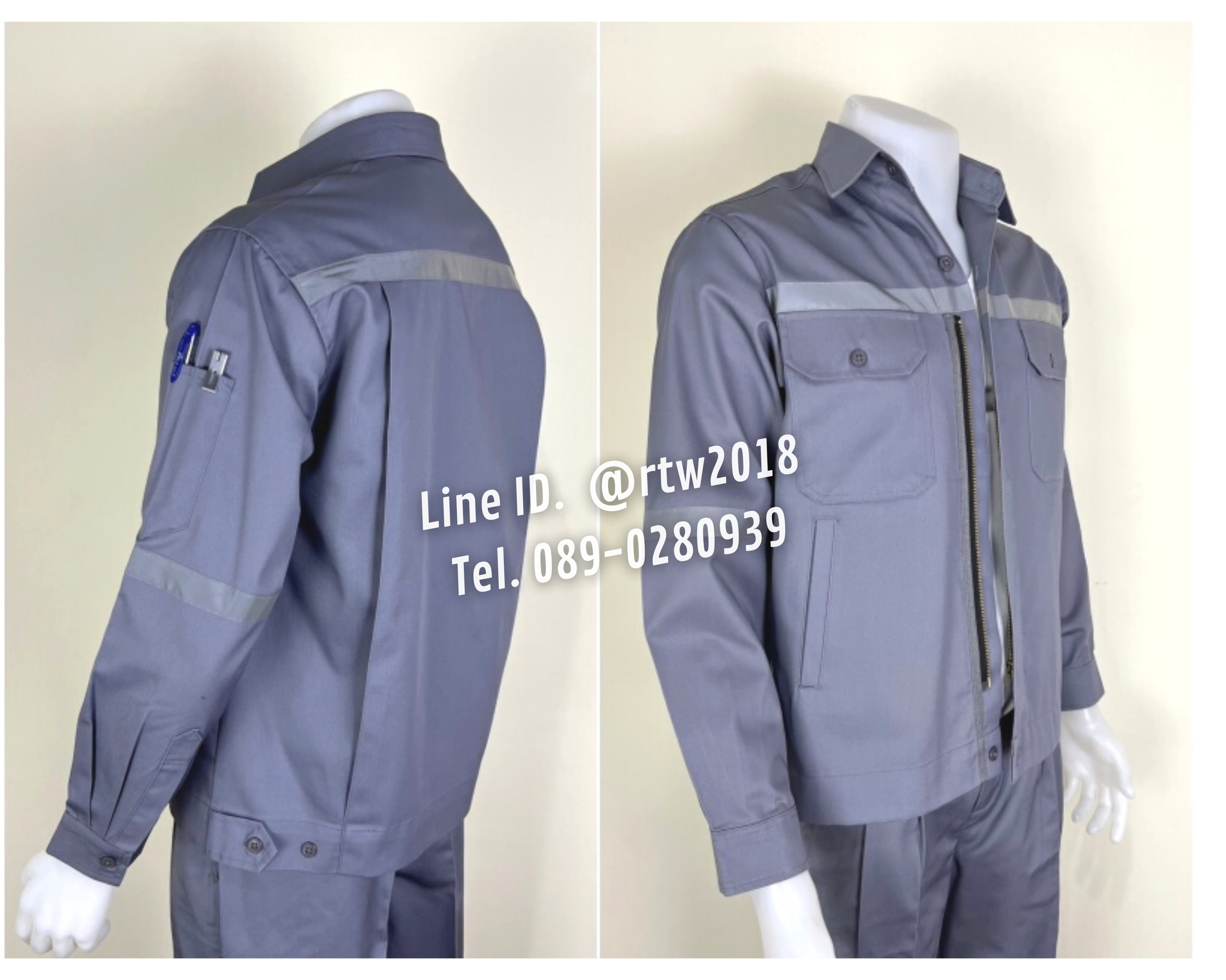 รหัส AB7.2 : เสื้อช่างแจ็คเก็ตแขนยาวผ้าคอมทวิวสีเทา 4 กระเป๋า (ติดสะท้อนแสง)