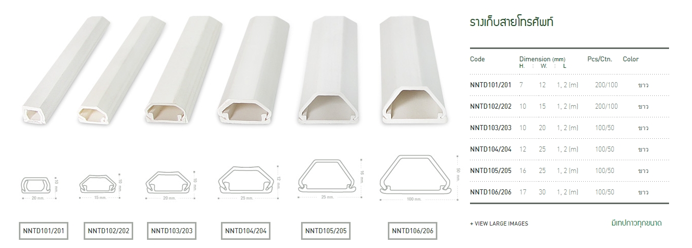 รางเก็บสาย สีขาว 1ม. (หลังโค้งมีเทปกาว)