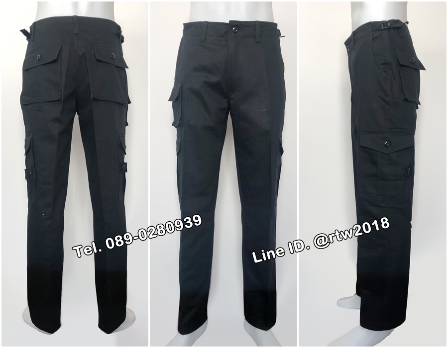 กางเกงช่างผ้าเวสปอยท์ทรงทหาร 7 กระเป๋า สีดำ (รหัส B11)