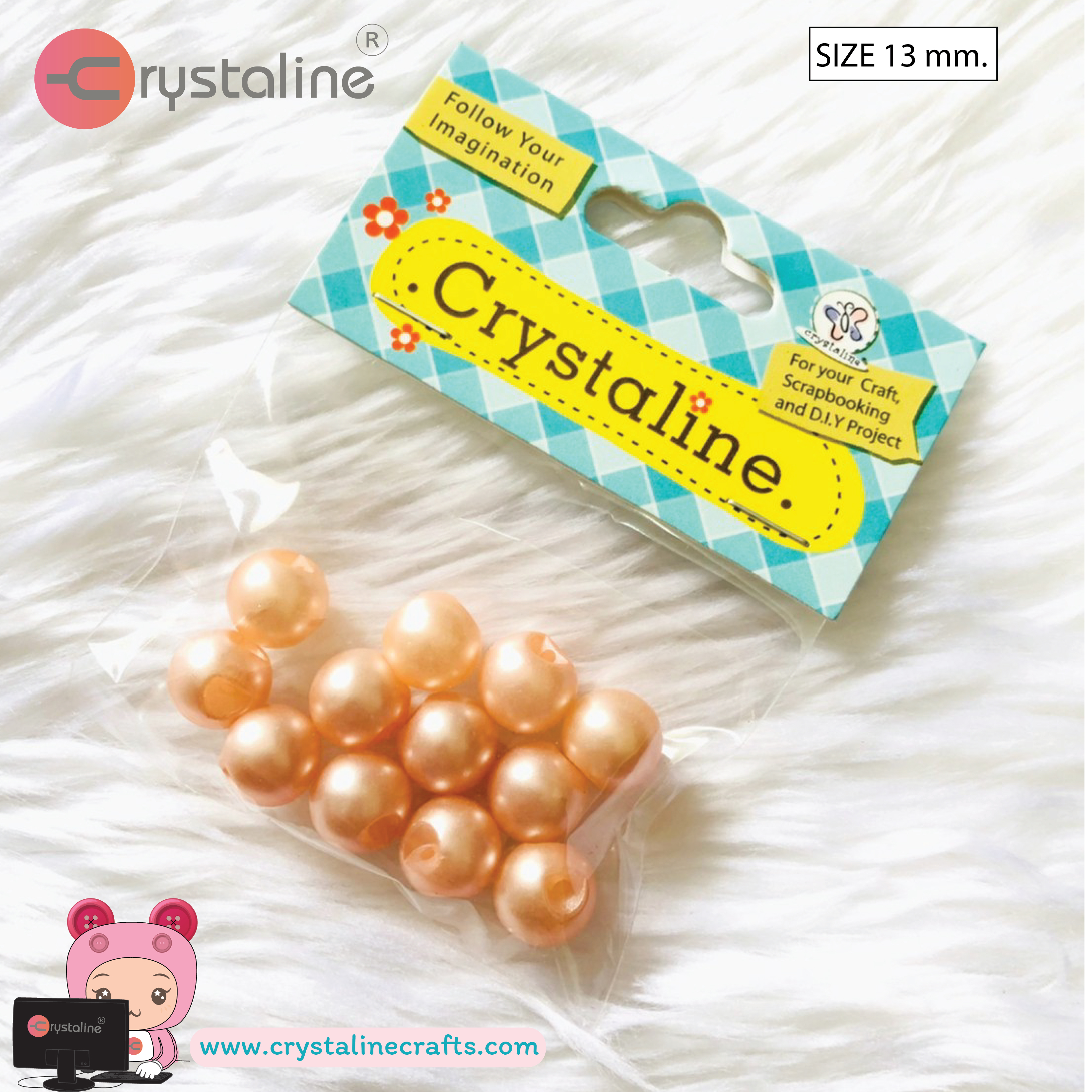 Pearl bead - Orange col. (size 14 mm,12pcs/pack)