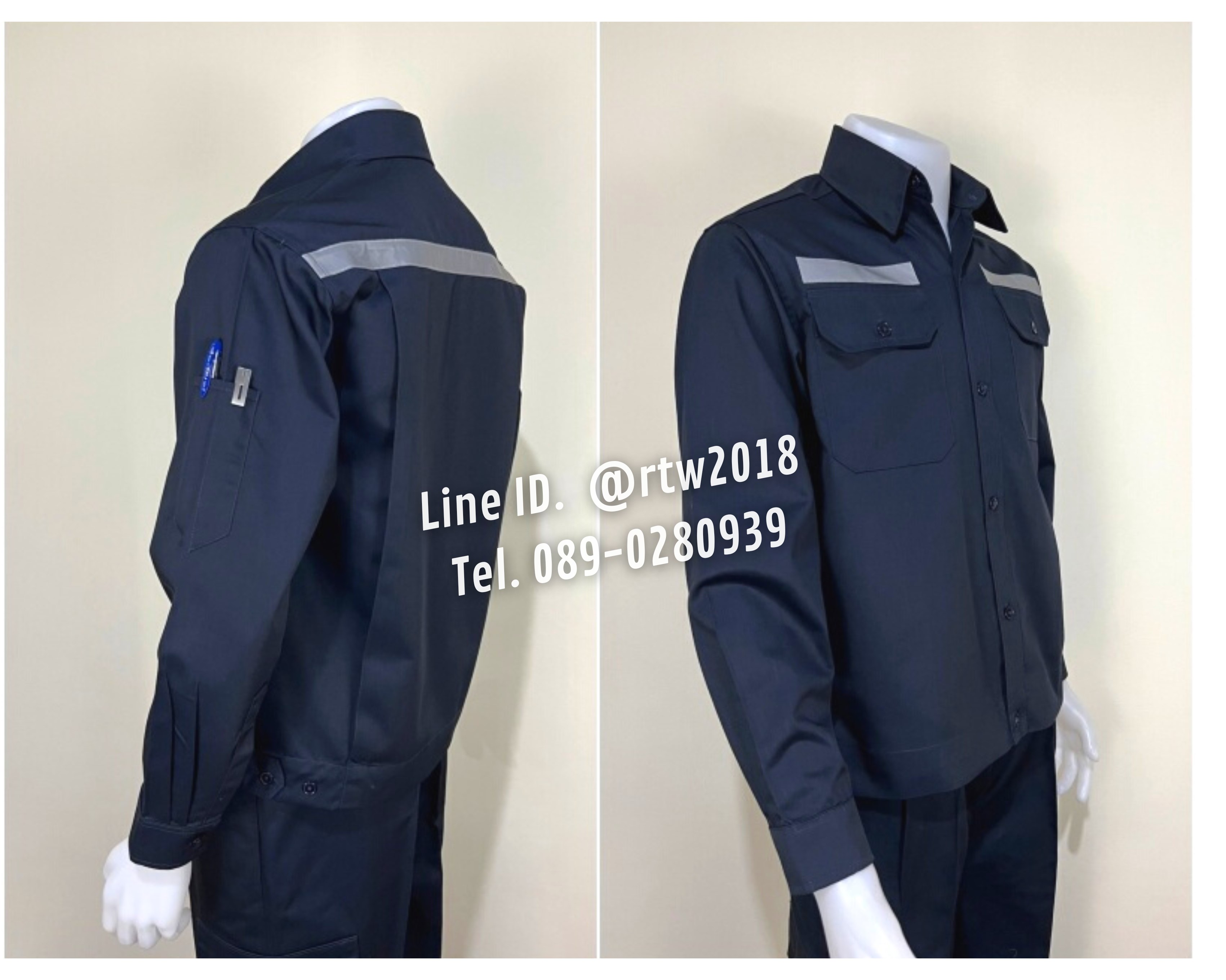 รหัส AB1.1 : เสื้อช่างแขนยาวผ้าคอมทวิวสีกรมท่าล้วน (ติดสะท้อนแสง)