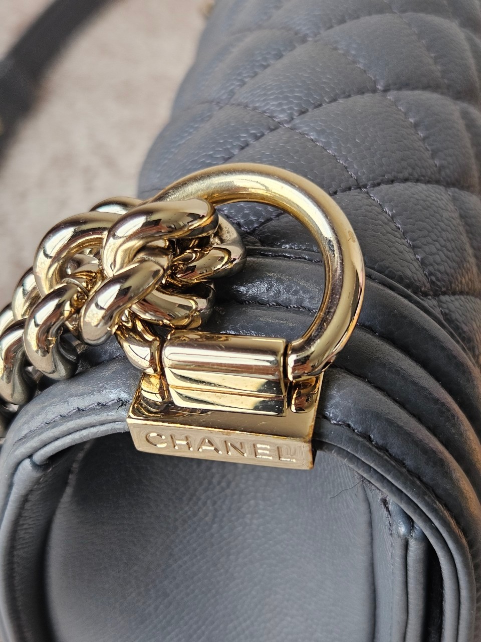 Chanel Boy 10 Cavier SHW สีเทา Microchip