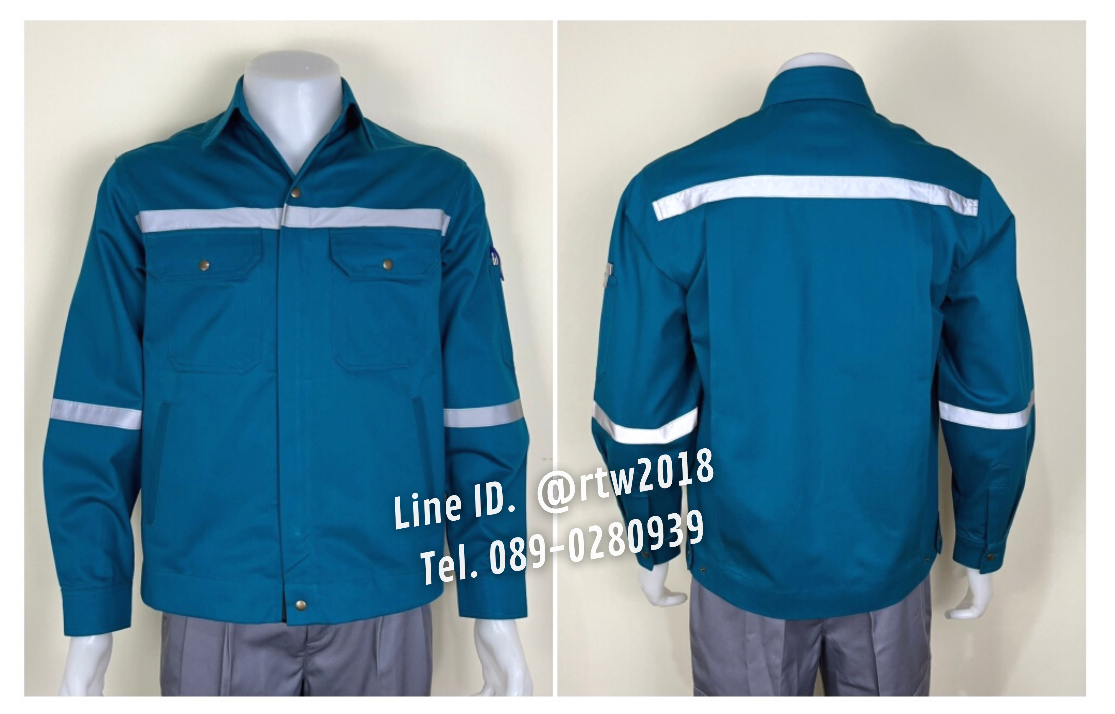 รหัส AB18.6 : เสื้อช่างแจ็คเก็ตแขนยาวผ้าเวสปอยท์ 4 กระเป๋าสีเขียวหัวเป็ด (ติดสะท้อนแสง)