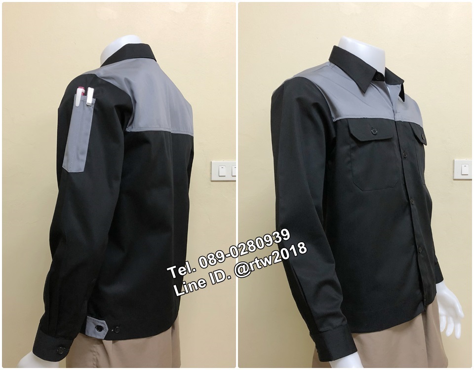 รหัส A48 : เสื้อช็อปแขนยาวผ้าคอมแบบดำอกเทา