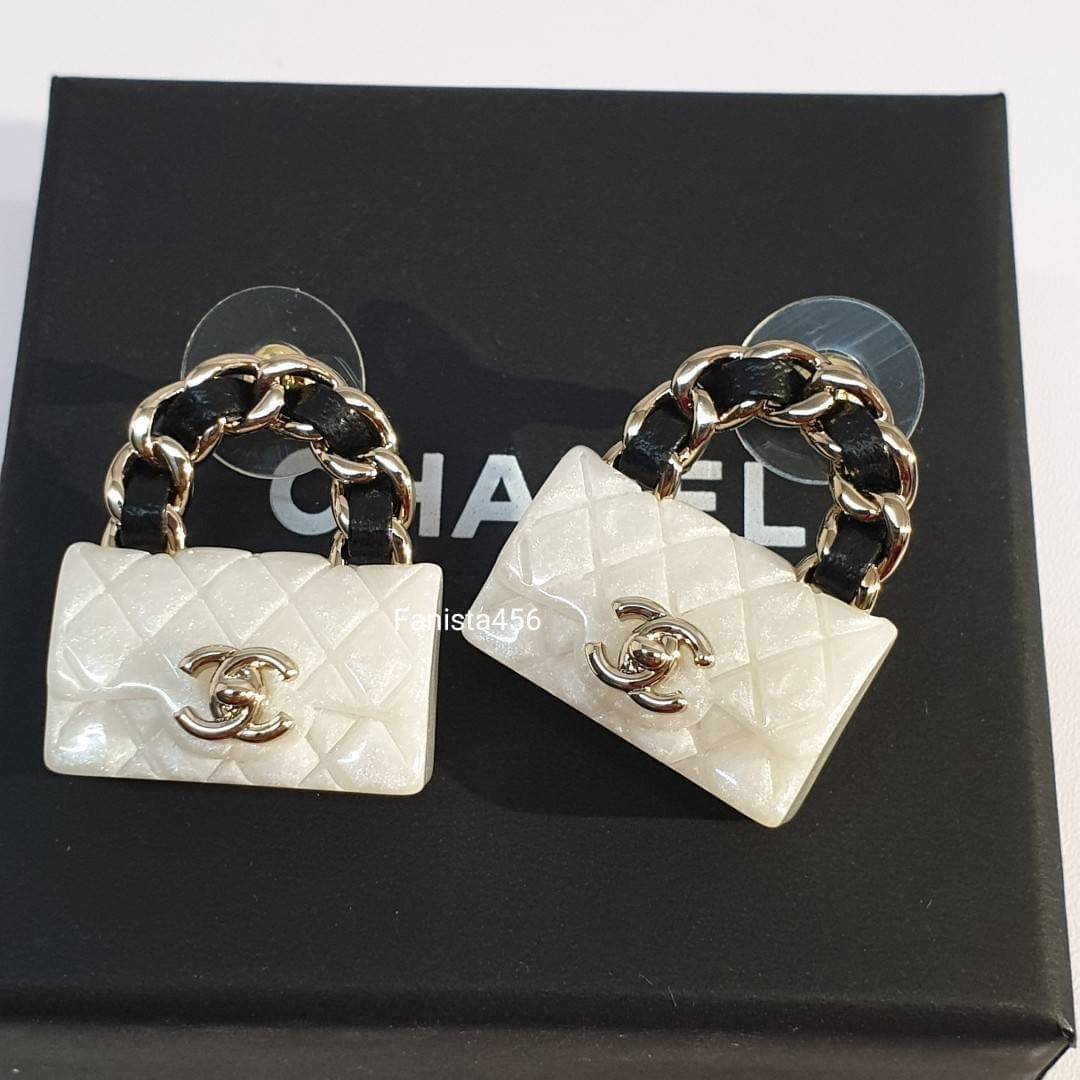 ต่างหูชาแนล Hiend ต่างหูชาแนลงาน1:1 ต่างหูกระเป๋าขาว Chanel earring bag