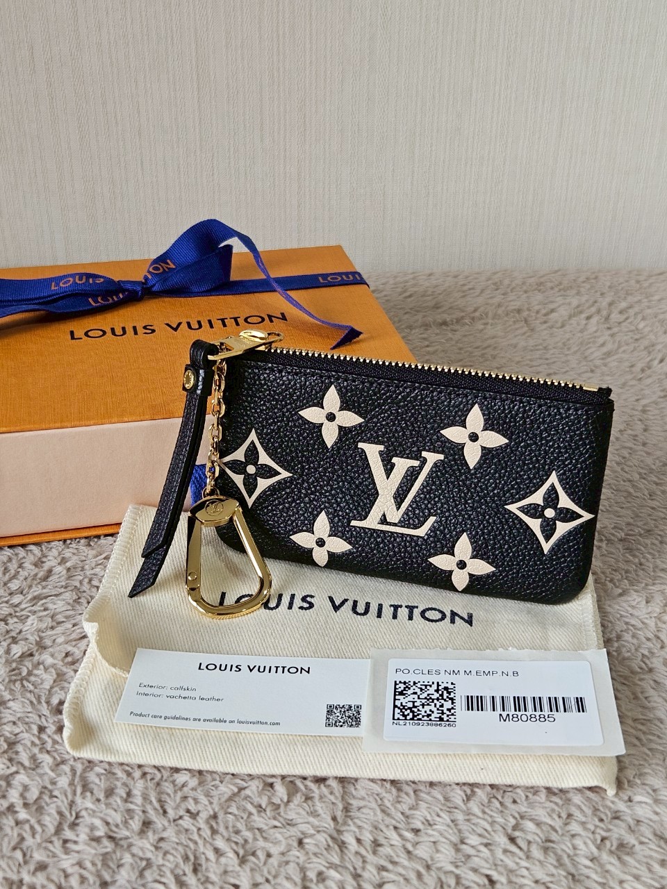 LV m80885 Key Pouch Bicolor Mono Emp Leather Black Beige