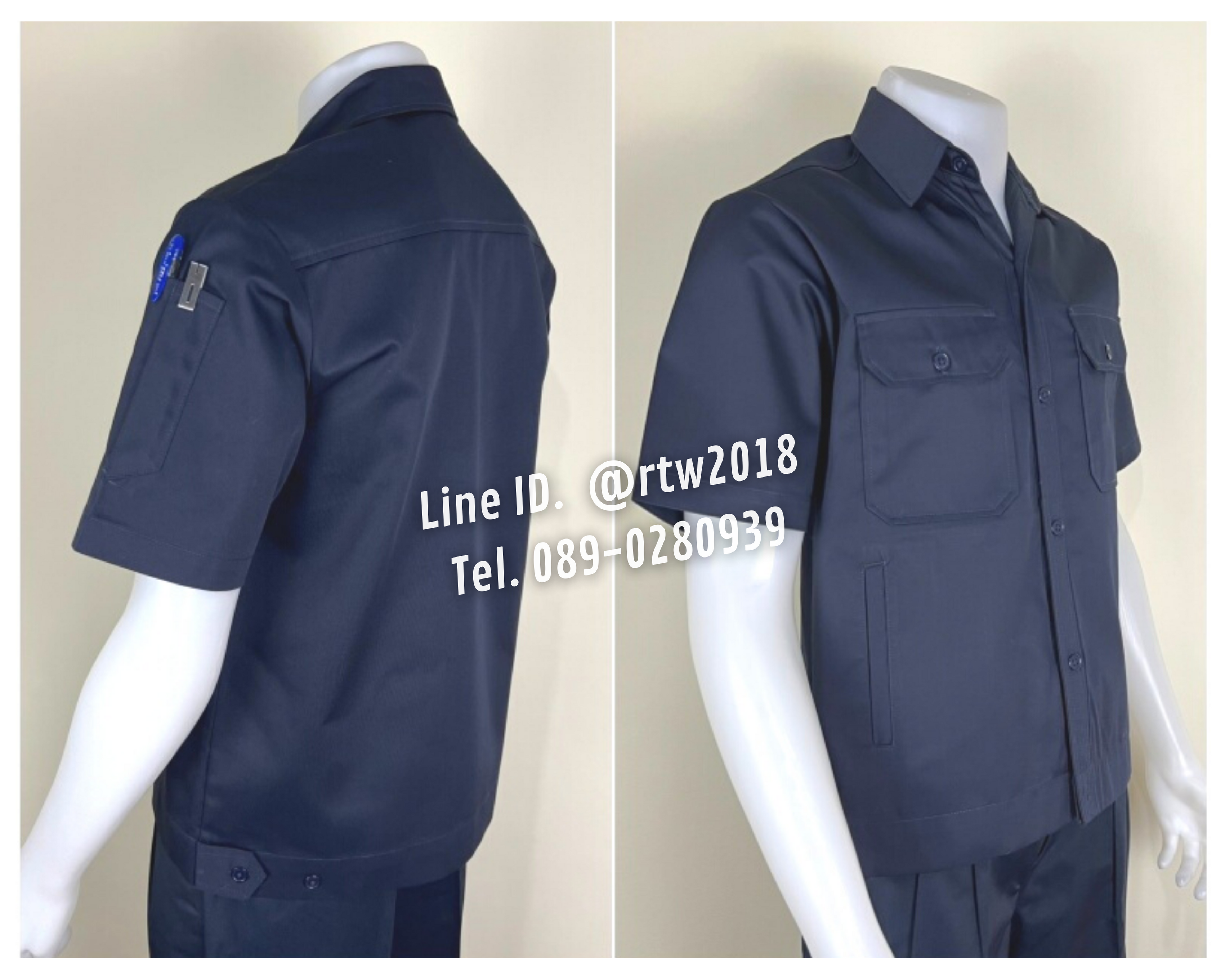 รหัส A4.1 : เสื้อช่างแขนสั้นผ้าคอมทวิวสี่กระเป๋าสีกรมท่าล้วน