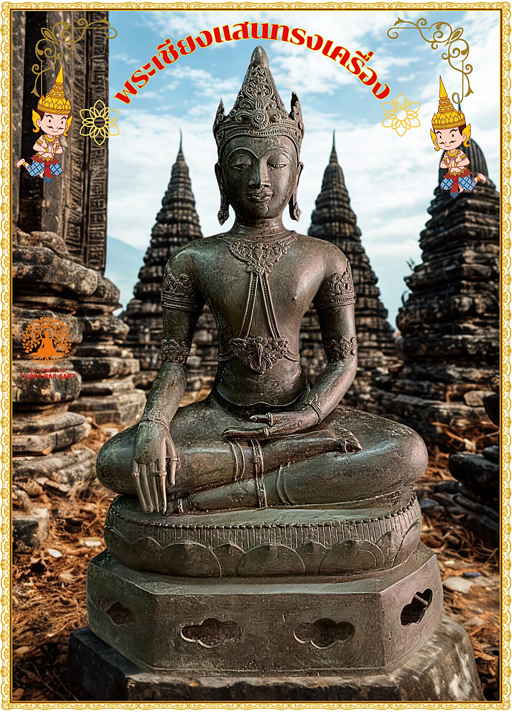 พระบูชา พระเชียงแสนทรงเครื่อง ปางสะดุ้งมาร ชนะมาร หน้าตัก20นิ้ว
