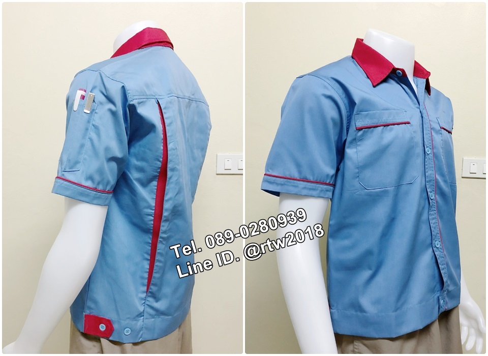 เสื้อช็อปแขนสั้นแบบฟ้ากุ้นแดง (รหัส A33)