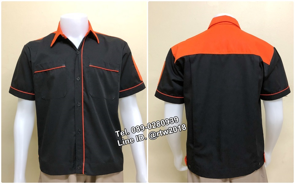 รหัส A41 : เสื้อช่างแขนสั้นแบบดำบ่าส้ม