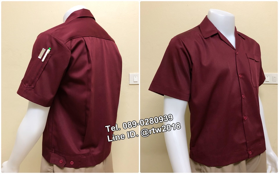 เสื้อช็อปแขนสั้นแบบกระเป๋าเดียวเอวจั้มสีเลือดหมูล้วน (รหัส A12)