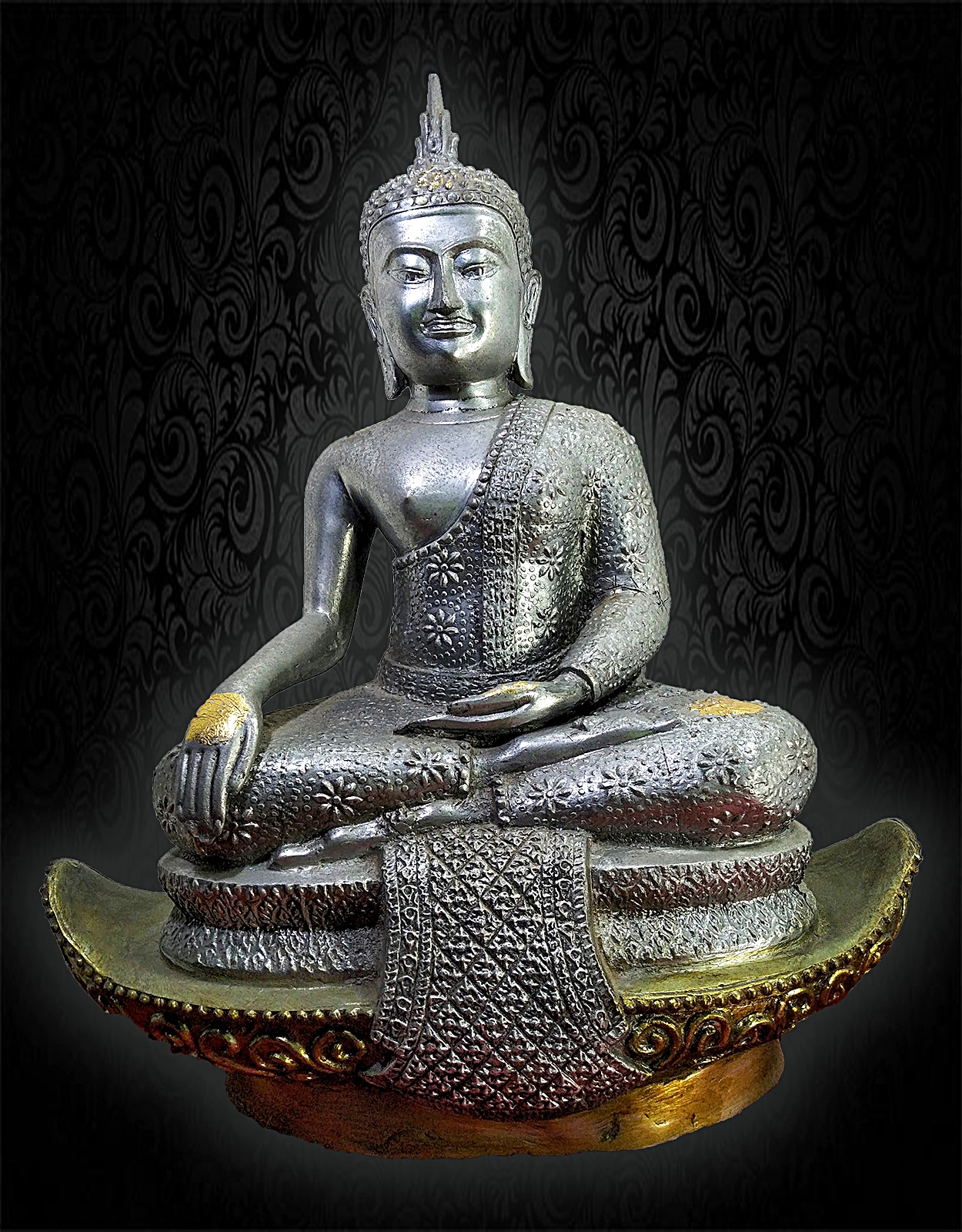 พระอู่ทอง ปางชนะมาร ประทับบนฐานเรือ หน้าตัก9นิ้ว